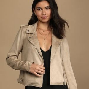 Vero Moda Boost Biker Beige Sued Moto Jacket from Lulus